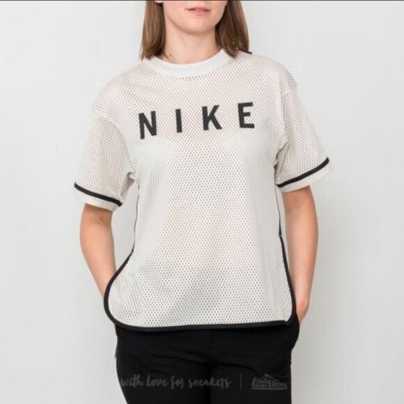 Nike Tops - Nike Sportswear Mesh Jersey Top Light Bone Black | Style 893673-072 | Size Small